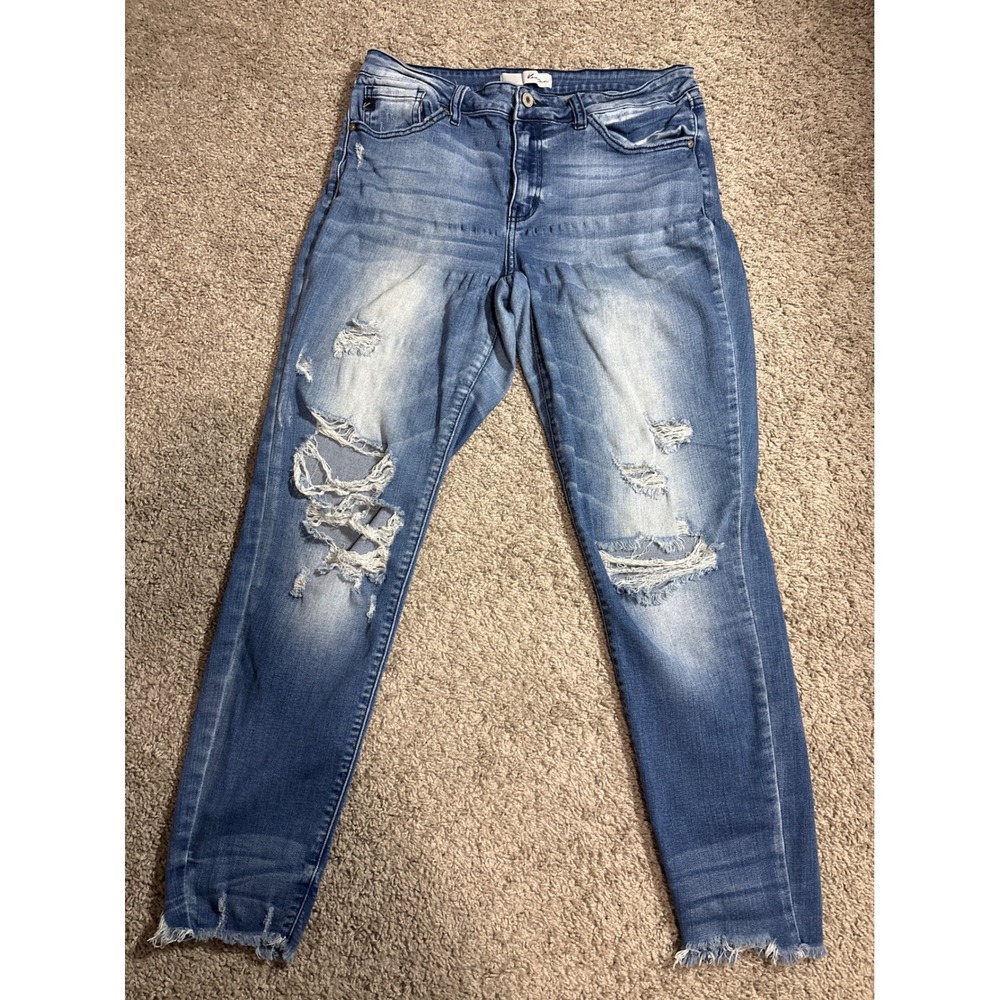 Y2K KanCan Distressed High Rise Skinny Jeans Medium Wash Raw Hem 13/30